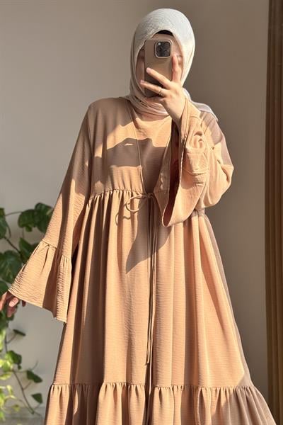 Kolu Fırfırlı Abaya Takım - Sütlü kahve