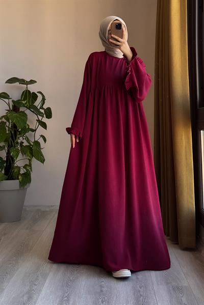 Kolu Fırfırlı Elbise - Bordo