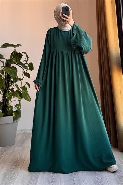 Kolu Fırfırlı Elbise - Zümrüt yeşil
