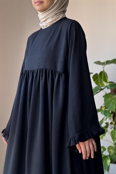Kolu Fırfırlı Elbise - Siyah