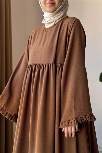 Kolu Fırfırlı Elbise - Toprak