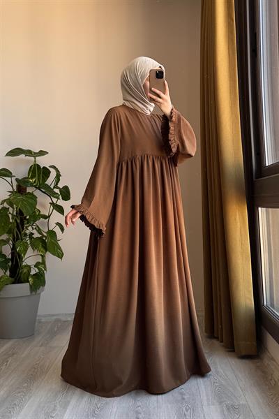 Kolu Fırfırlı Elbise - Toprak