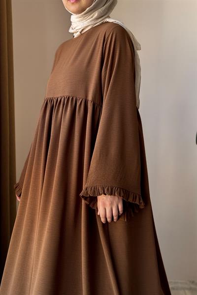 Kolu Fırfırlı Elbise - Toprak