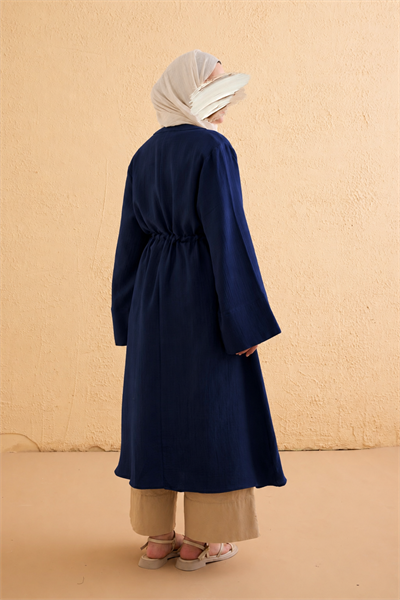 Köprü Bağlamalı Müslin Kimono - Lacivert