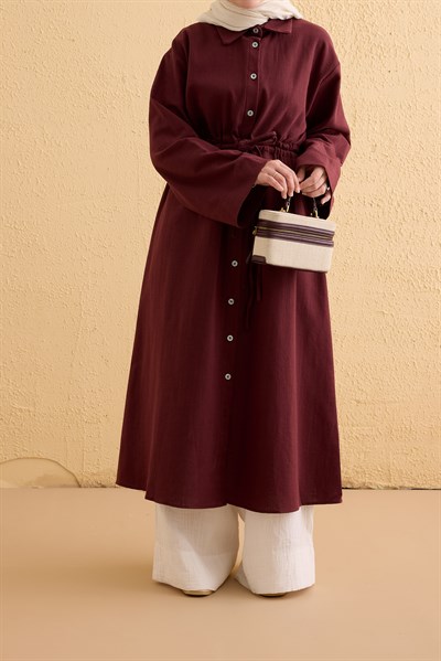Köprülü Keten Tunik - Bordo