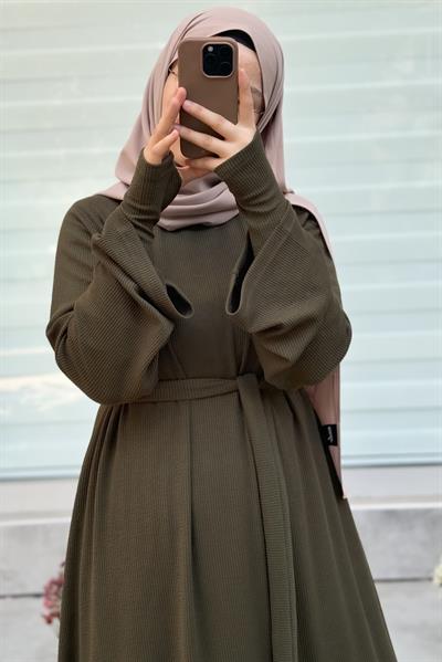 Kuğu Triko Elbise - Haki yeşil