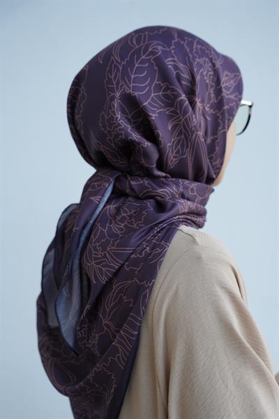 Lilyum Desen Pamuk Eşarp - Mürdüm