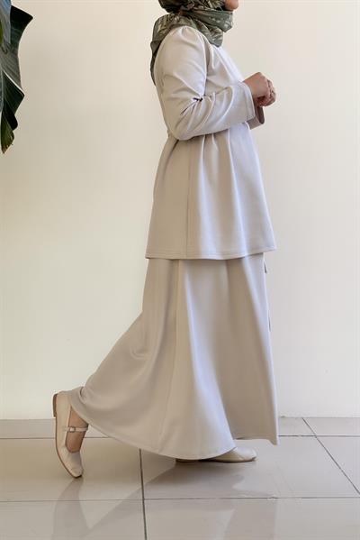 Lüks Etekli Takım - Ekru