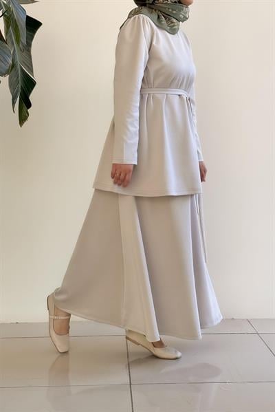 Lüks Etekli Takım - Ekru