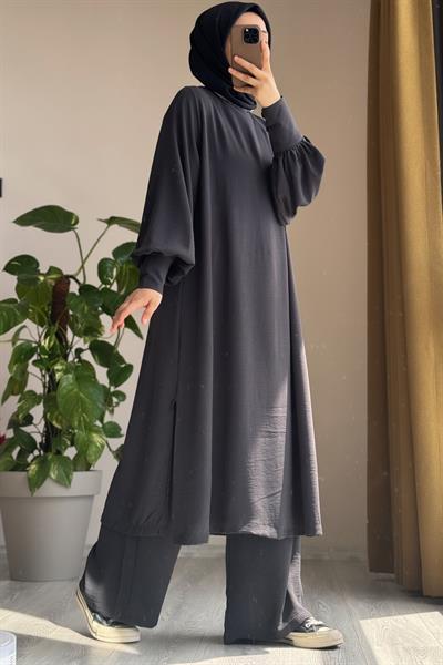 Manşet Detaylı Pantolonlu Takım - Antrasit