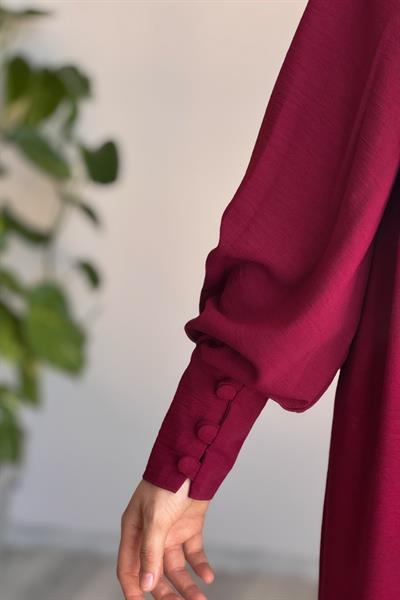 Manşet Detaylı Pantolonlu Takım - Bordo