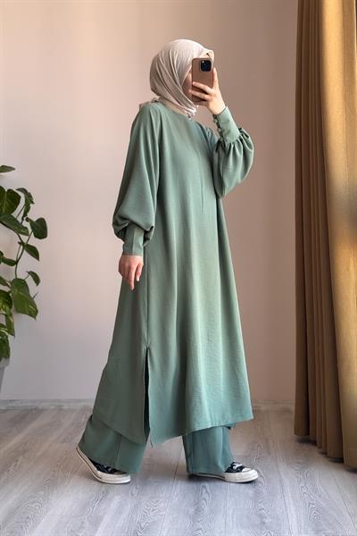 Manşet Detaylı Pantolonlu Takım - Çağla yeşil