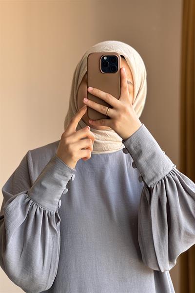 Manşet Detaylı Pantolonlu Takım - Gri