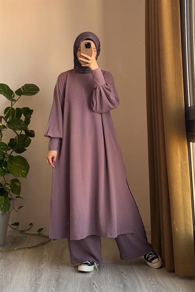 Manşet Detaylı Pantolonlu Takım - Gül kurusu