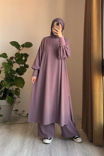 Manşet Detaylı Pantolonlu Takım - Gül kurusu