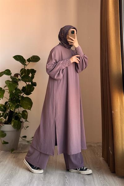 Manşet Detaylı Pantolonlu Takım - Gül kurusu