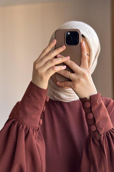 Manşet Detaylı Pantolonlu Takım - Kızıl Kahve