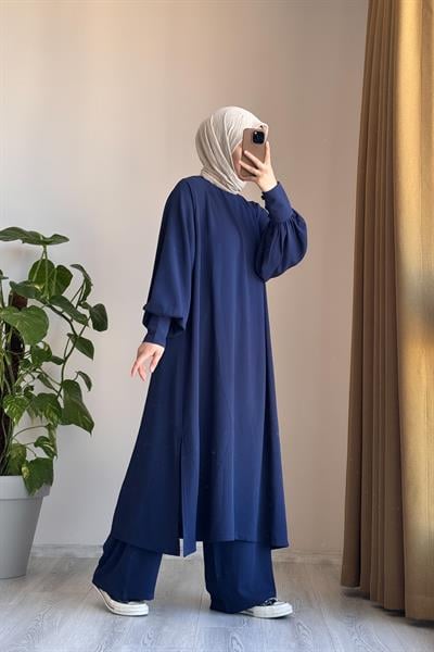 Manşet Detaylı Pantolonlu Takım - Lacivert