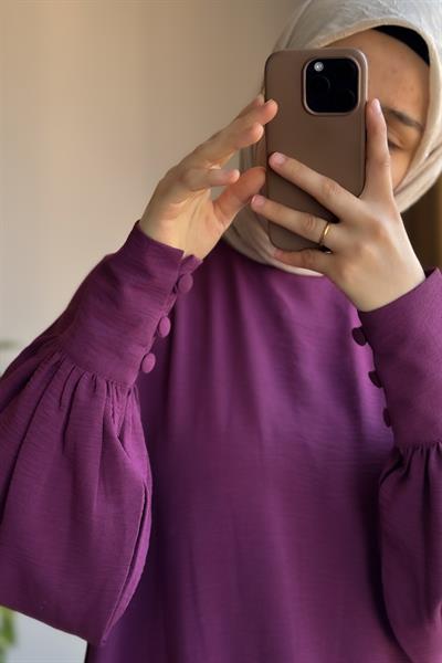 Manşet Detaylı Pantolonlu Takım - Mürdüm