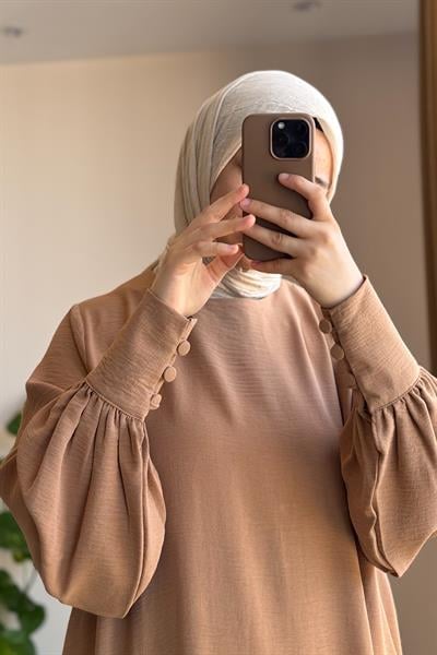 Manşet Detaylı Pantolonlu Takım - Sütlü kahve