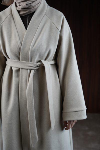 Midi Boy Kaşe Kimono - Bej