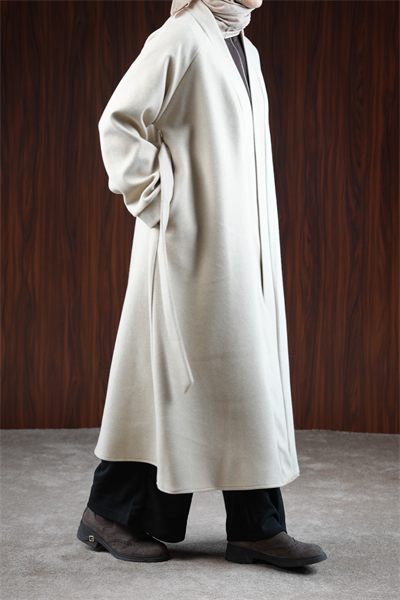 Midi Boy Kaşe Kimono - Bej