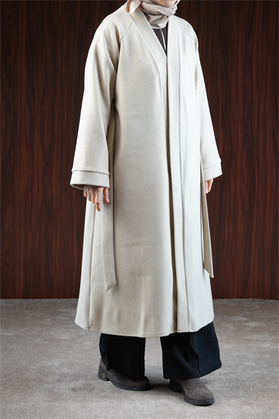 Midi Boy Kaşe Kimono - Bej