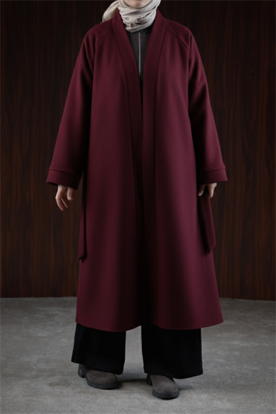 Midi Boy Kaşe Kimono - Bordo
