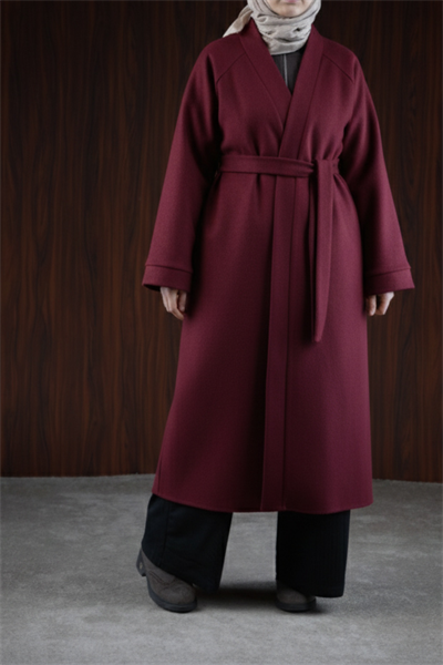 Midi Boy Kaşe Kimono - Bordo
