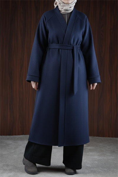 Midi Boy Kaşe Kimono - Lacivert