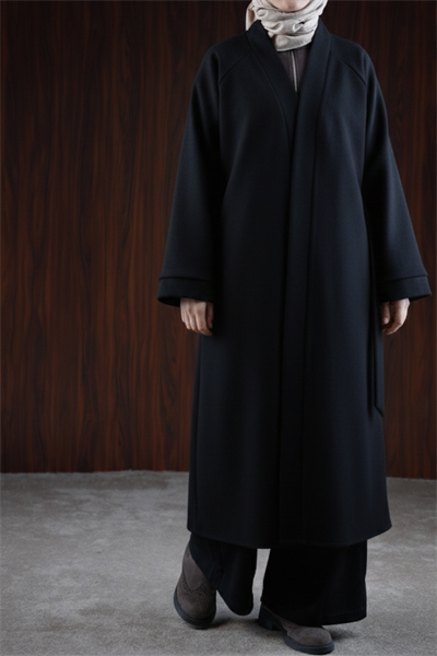 Midi Boy Kaşe Kimono - Siyah