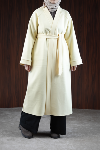 Midi Boy Kaşe Kimono - Tereyağ