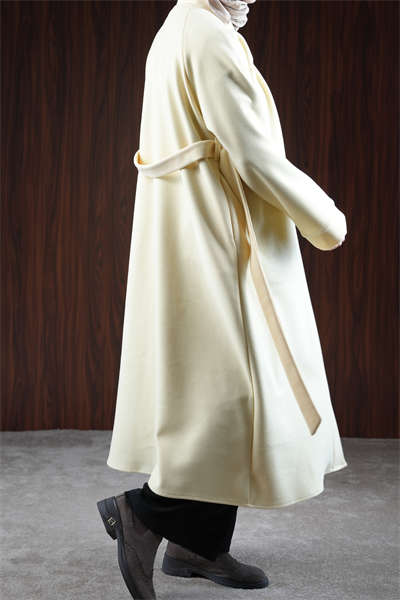 Midi Boy Kaşe Kimono - Tereyağ