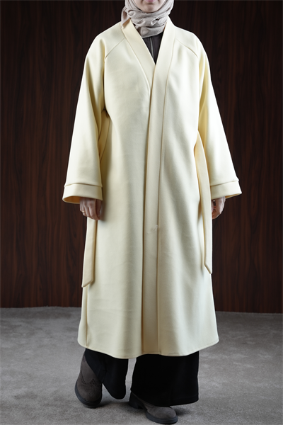 Midi Boy Kaşe Kimono - Tereyağ