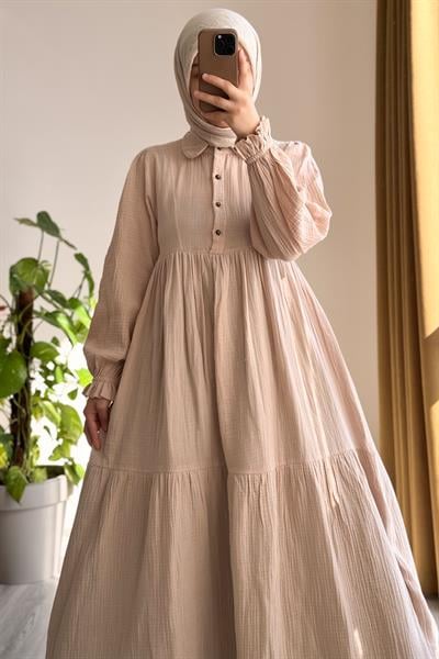 Müslin Elbise - Bej