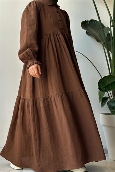 Müslin Elbise - Kahve