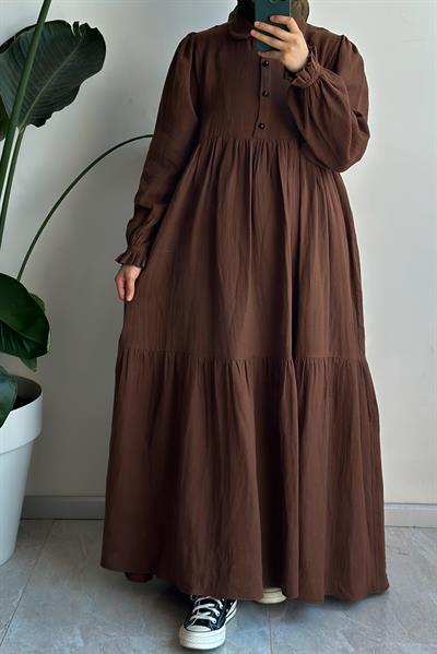 Müslin Elbise - Kahve