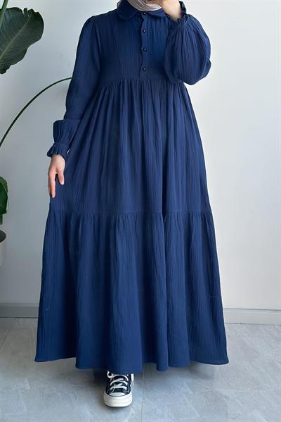 Müslin Elbise - Lacivert