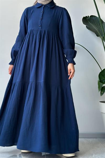 Müslin Elbise - Lacivert