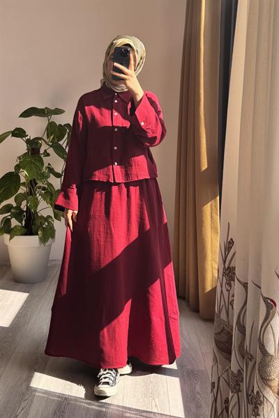 Müslin Etekli Takım - Bordo