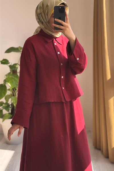 Müslin Etekli Takım - Bordo