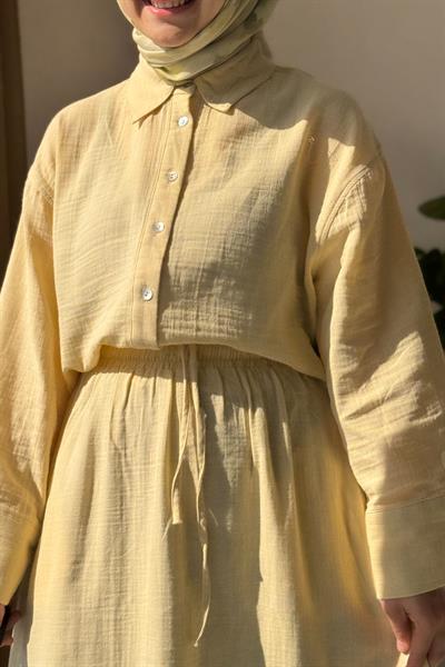 Müslin Etekli Takım - Limon sarı