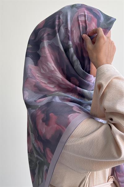 Nilüfer Desen Pamuk Eşarp - Füme