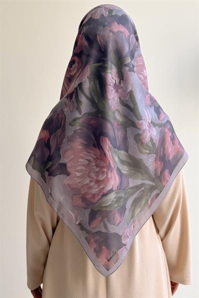 Nilüfer Desen Pamuk Eşarp - Füme