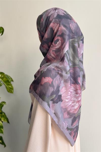 Nilüfer Desen Pamuk Eşarp - Füme