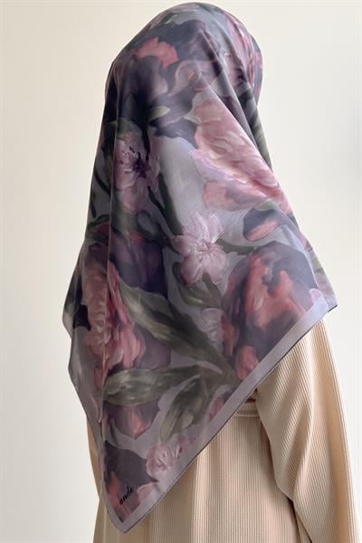 Nilüfer Desen Pamuk Eşarp - Füme