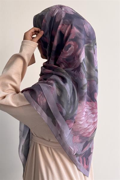 Nilüfer Desen Pamuk Eşarp - Füme