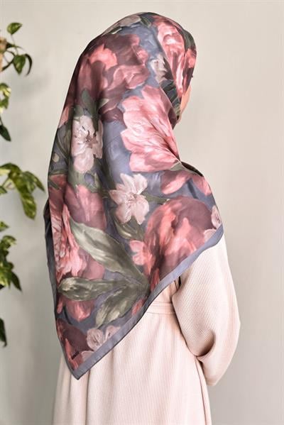 Nilüfer Desen Pamuk Eşarp - Kızıl Kahve