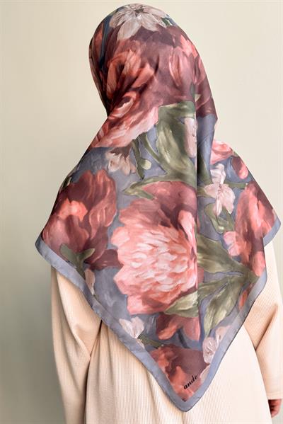 Nilüfer Desen Pamuk Eşarp - Kızıl Kahve