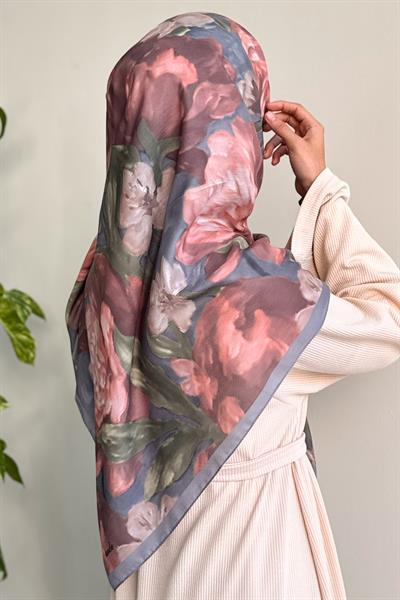 Nilüfer Desen Pamuk Eşarp - Kızıl Kahve